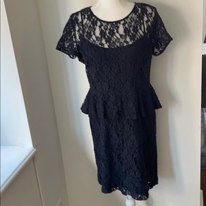 DKNY black lace peplum dress with built in slip